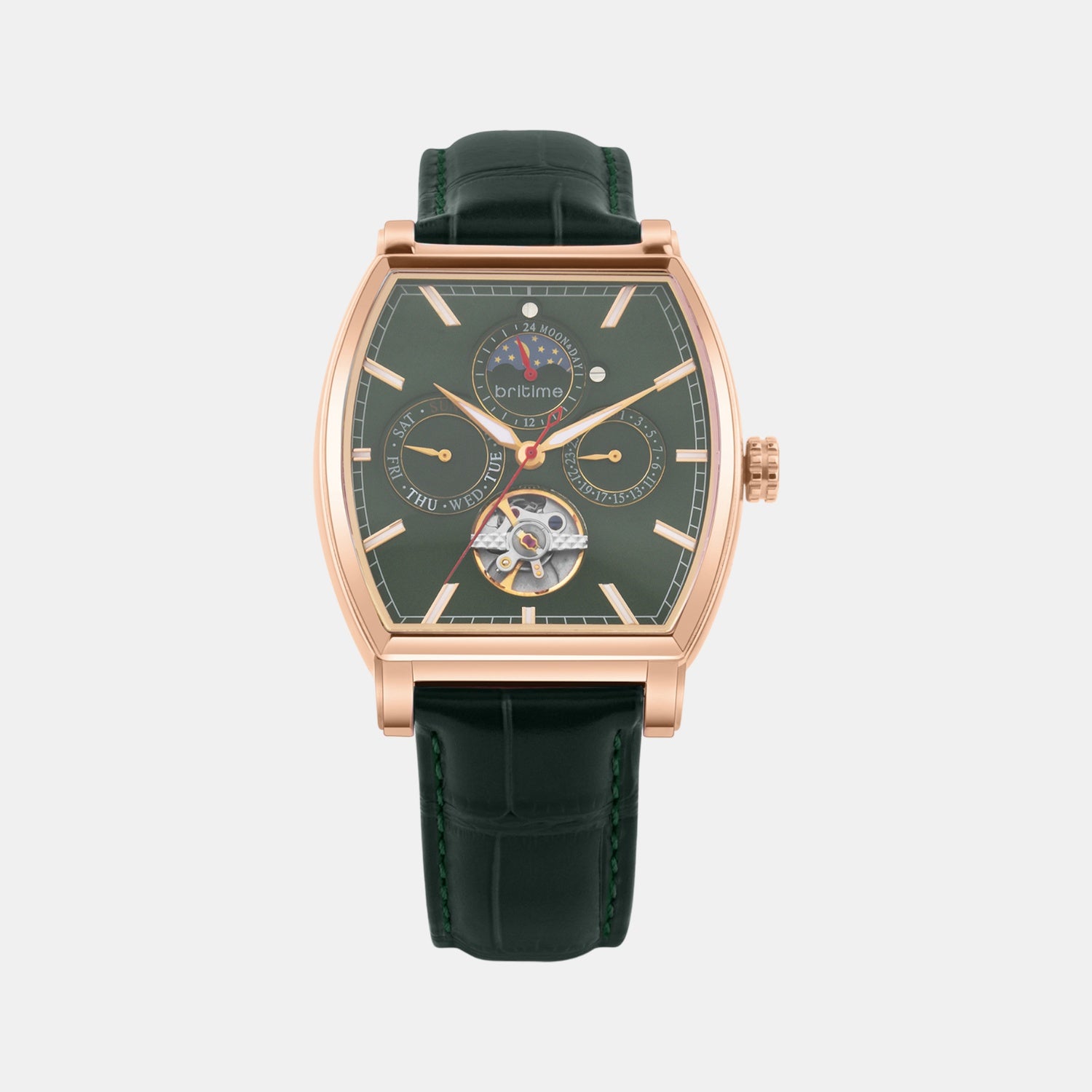 Men Automatic Green Dial Analog Leather Watch 985-L31412