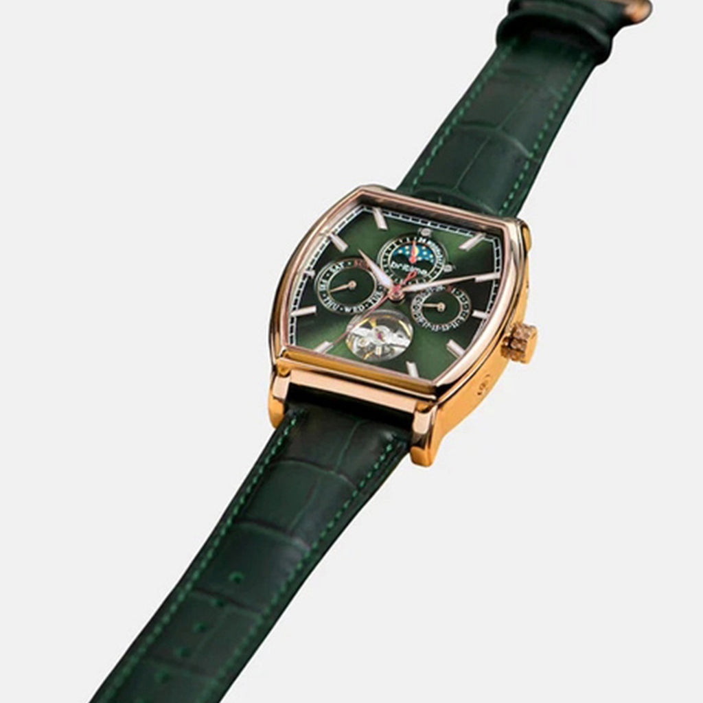 Men Automatic Green Dial Analog Leather Watch 985-L31412