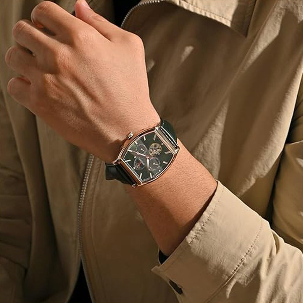 Men Automatic Green Dial Analog Leather Watch 985-L31412