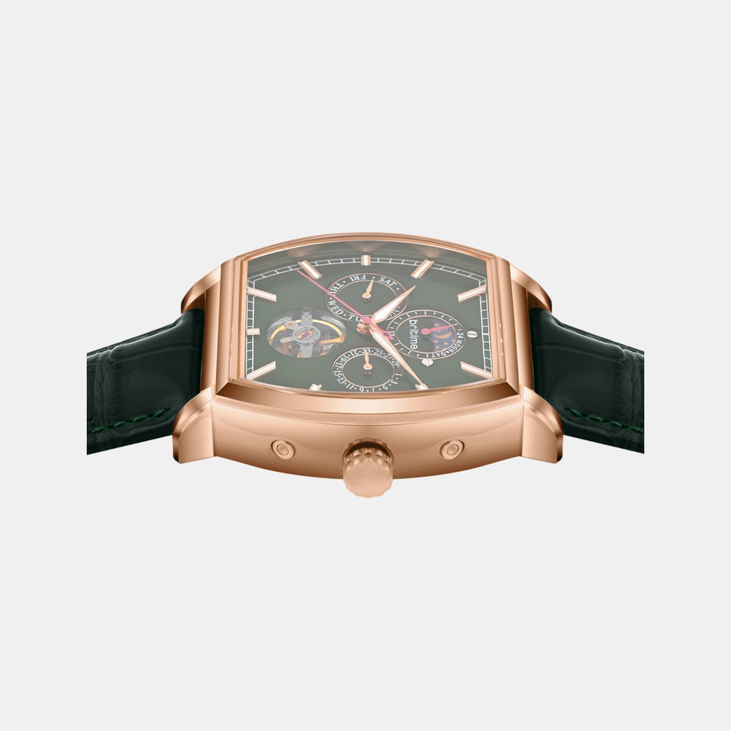 Men Automatic Green Dial Analog Leather Watch 985-L31412