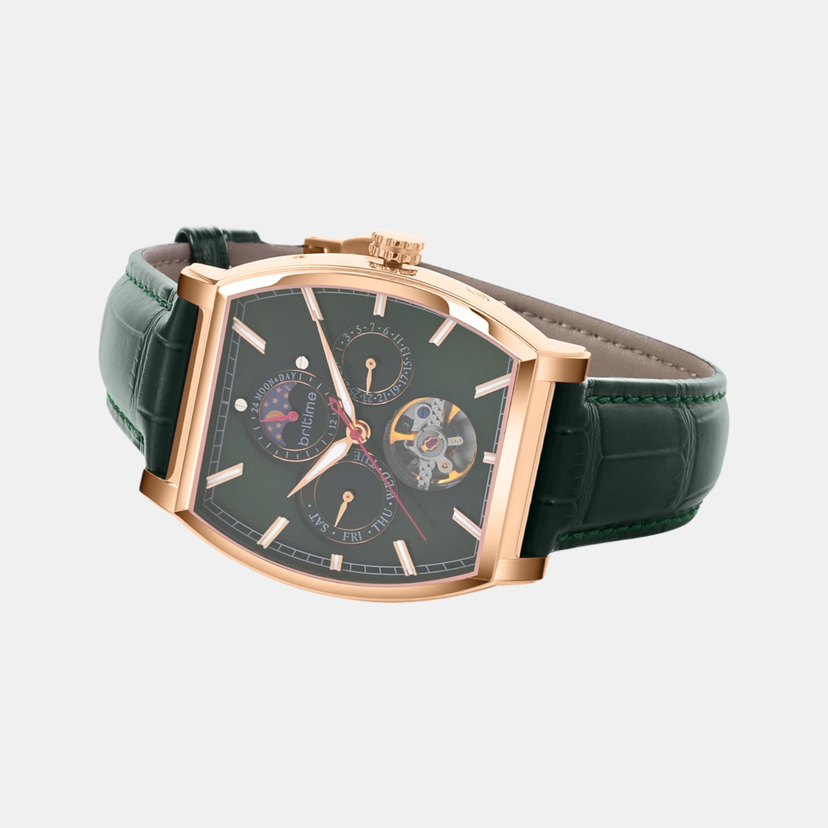 Men Automatic Green Dial Analog Leather Watch 985-L31412