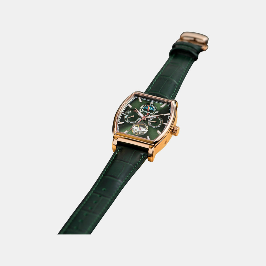 Men Automatic Green Dial Analog Leather Watch 985-L31412