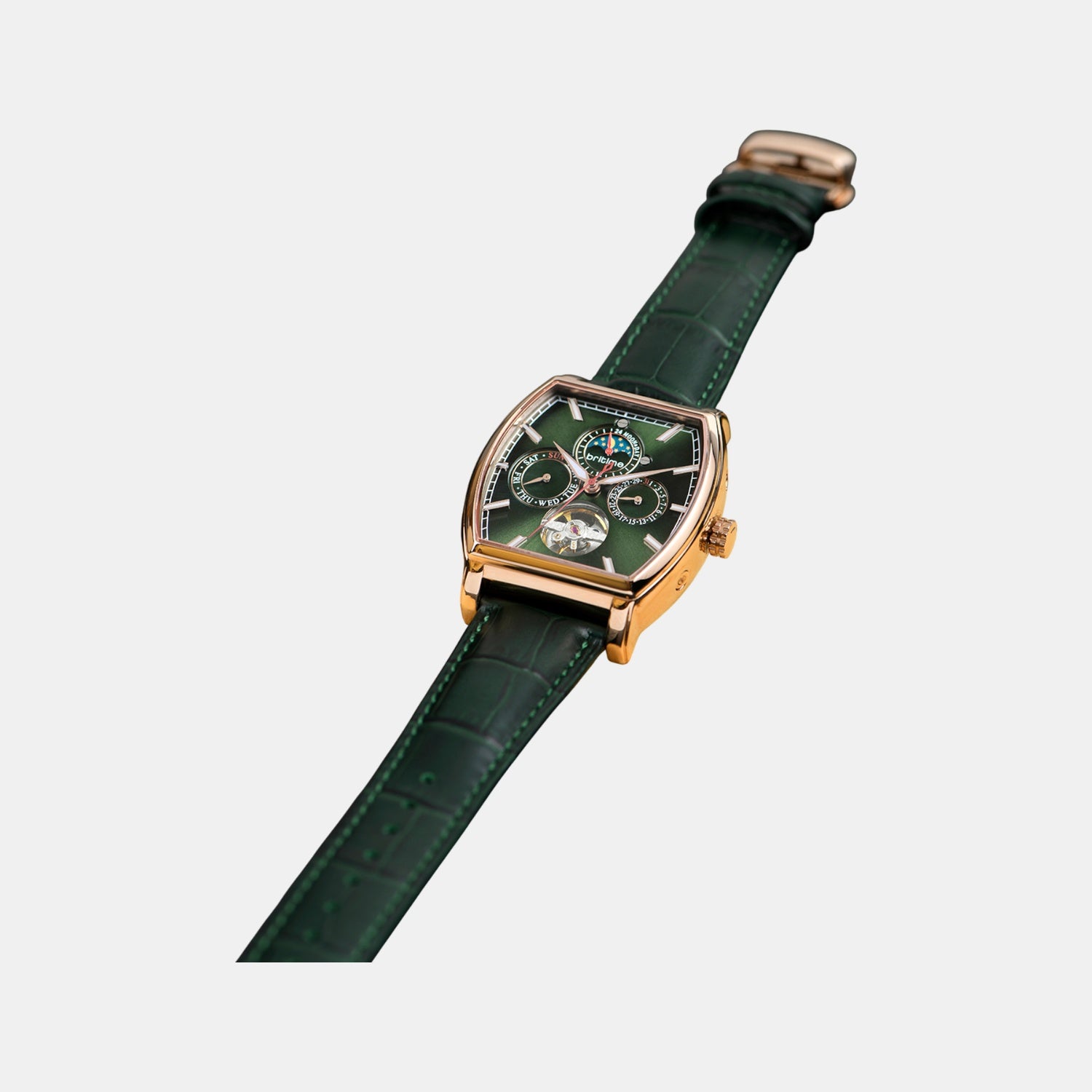Men Automatic Green Dial Analog Leather Watch 985-L31412