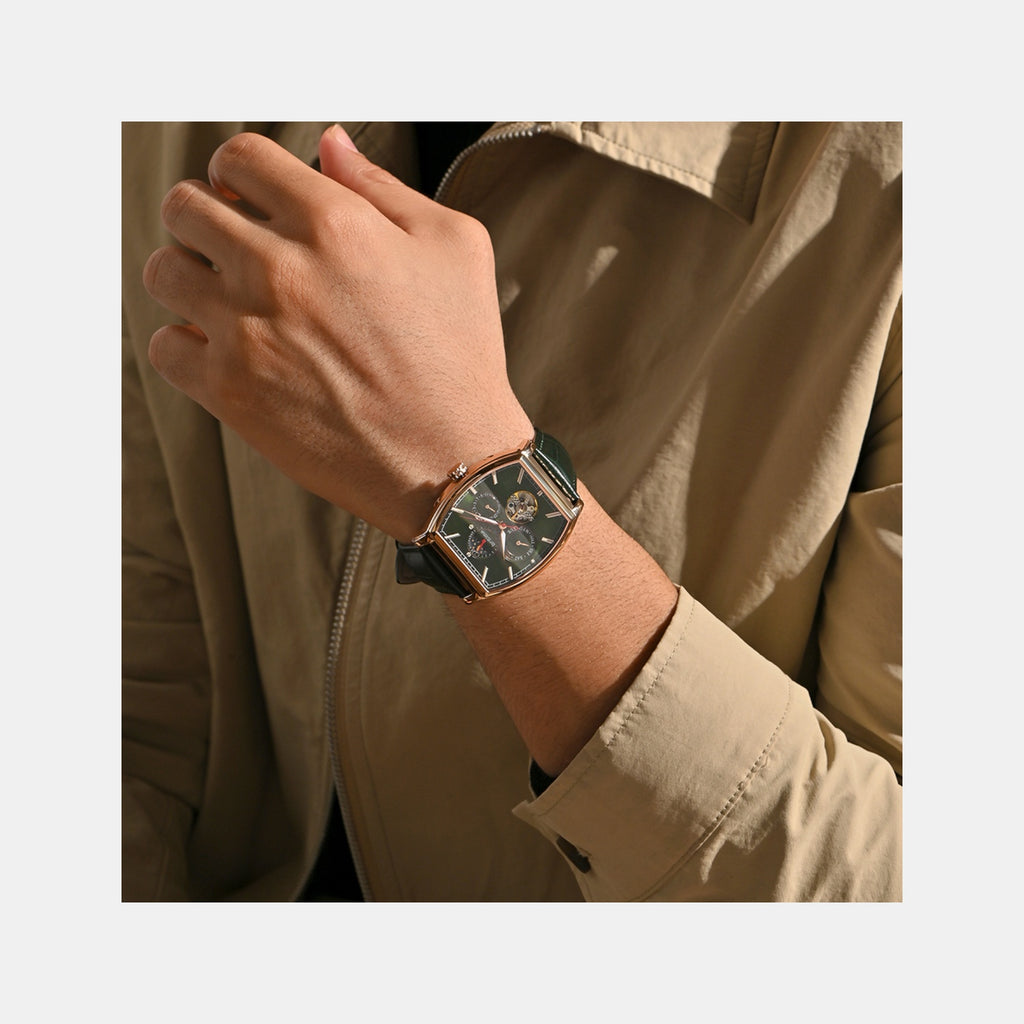 Men Automatic Green Dial Analog Leather Watch 985-L31412