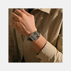 Men Automatic Green Dial Analog Leather Watch 985-L31412