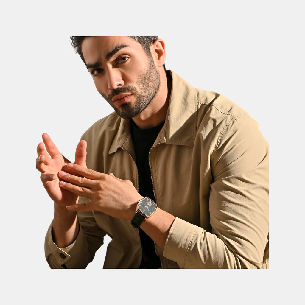 Men Automatic Green Dial Analog Leather Watch 985-L31412