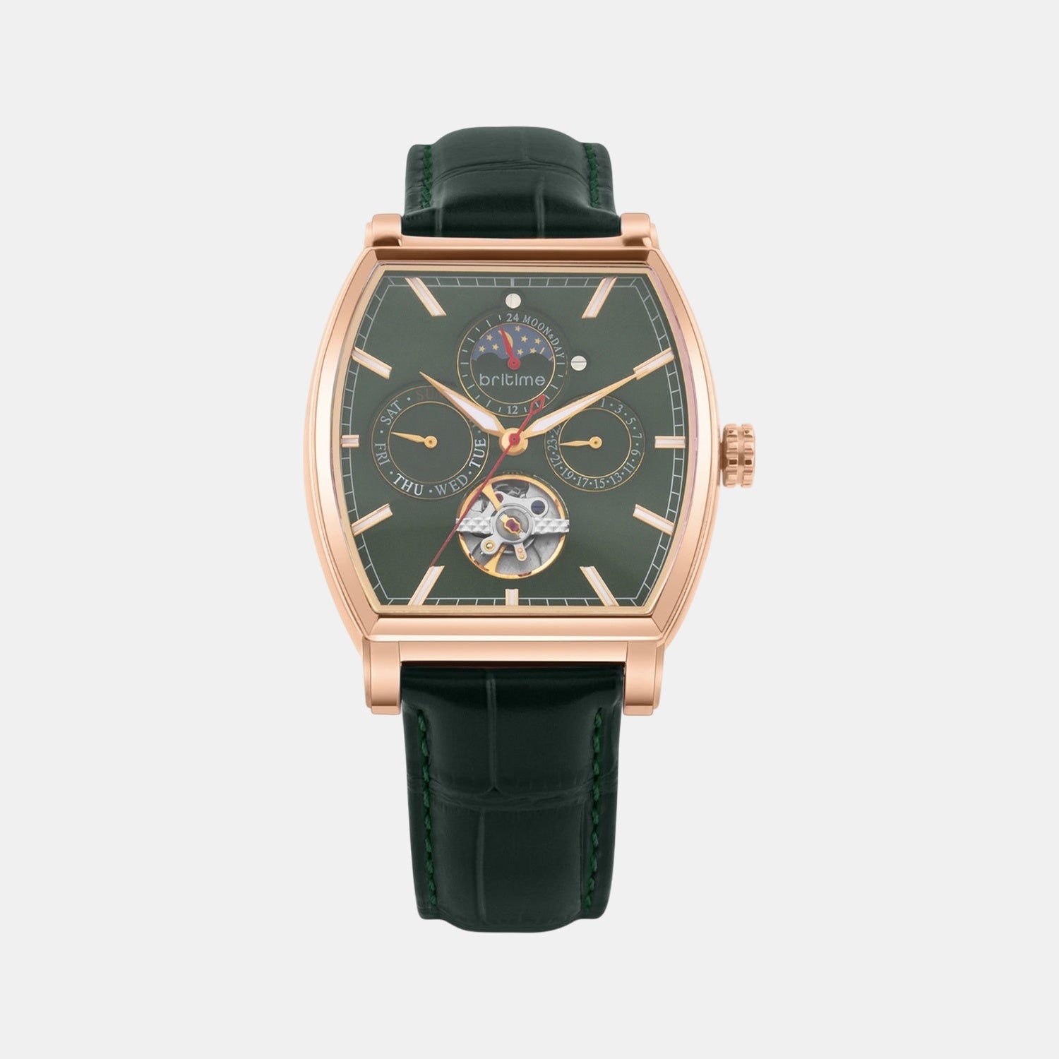 Men Automatic Green Dial Analog Leather Watch 985-L31412