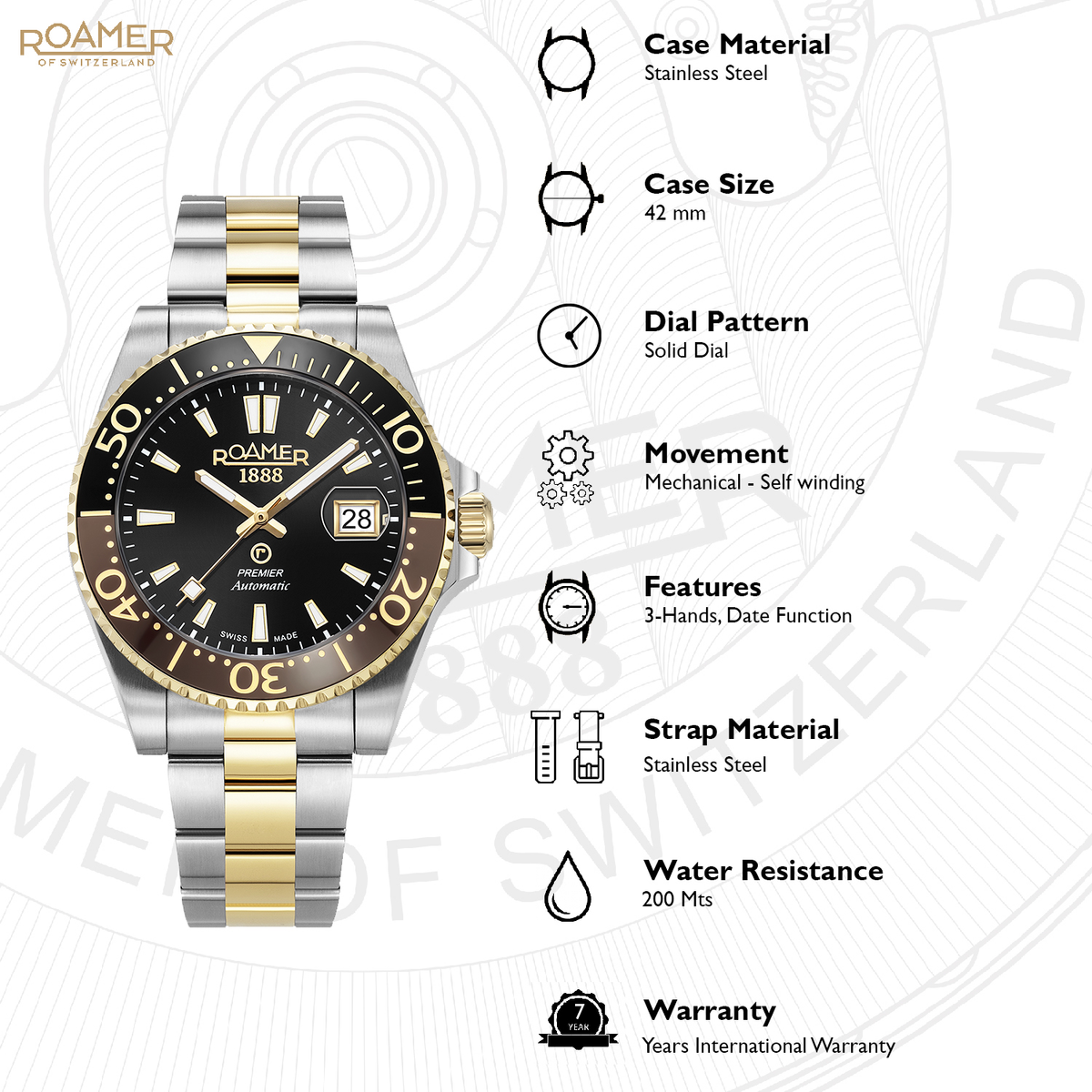 Premier Men Mechanical Black Dial Analog Stainless Steel Watch 986983 47 85 20