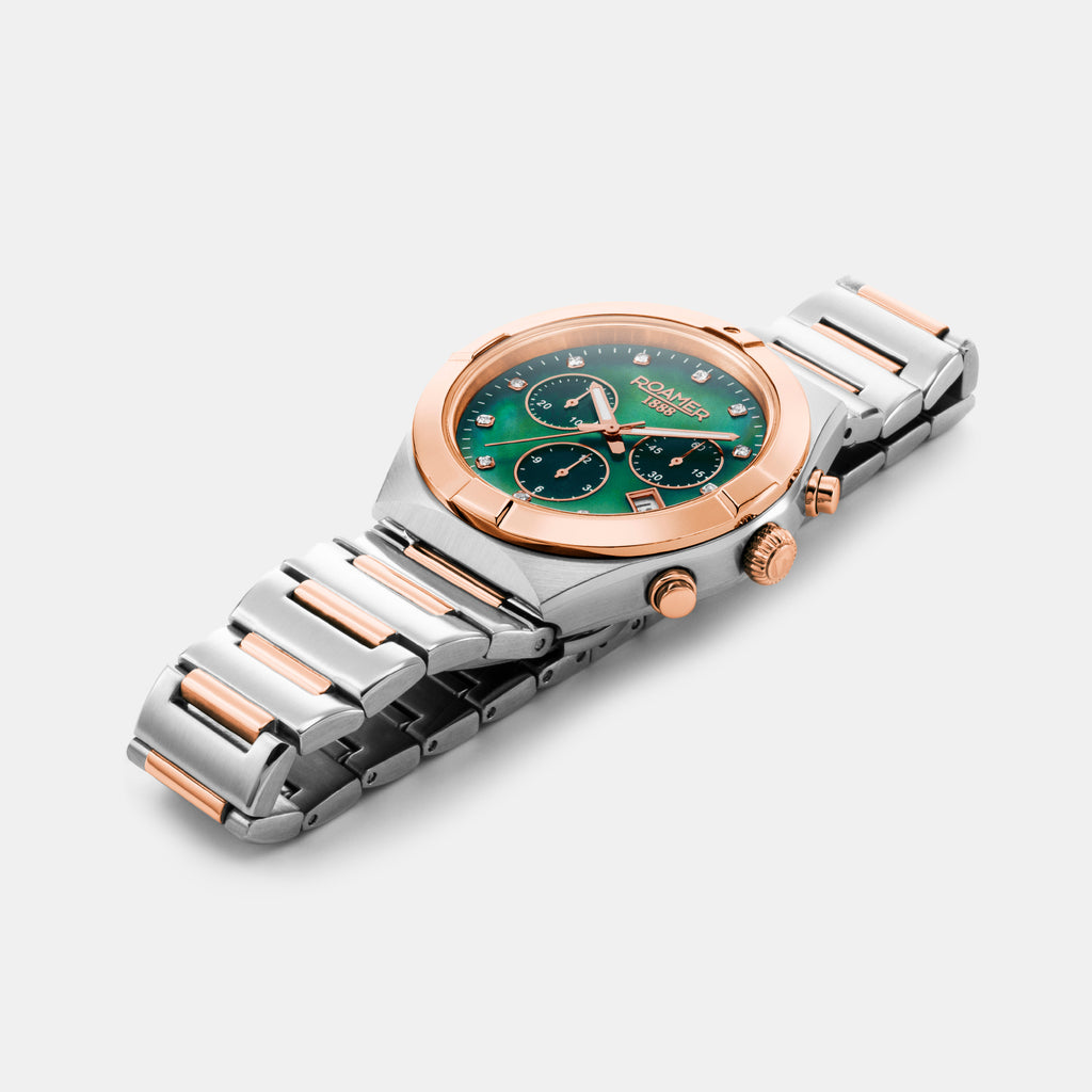 Eos Women Quartz Green Mother Of Pearl Dial Chronograph Stainless Steel Watch 987837 49 70 20