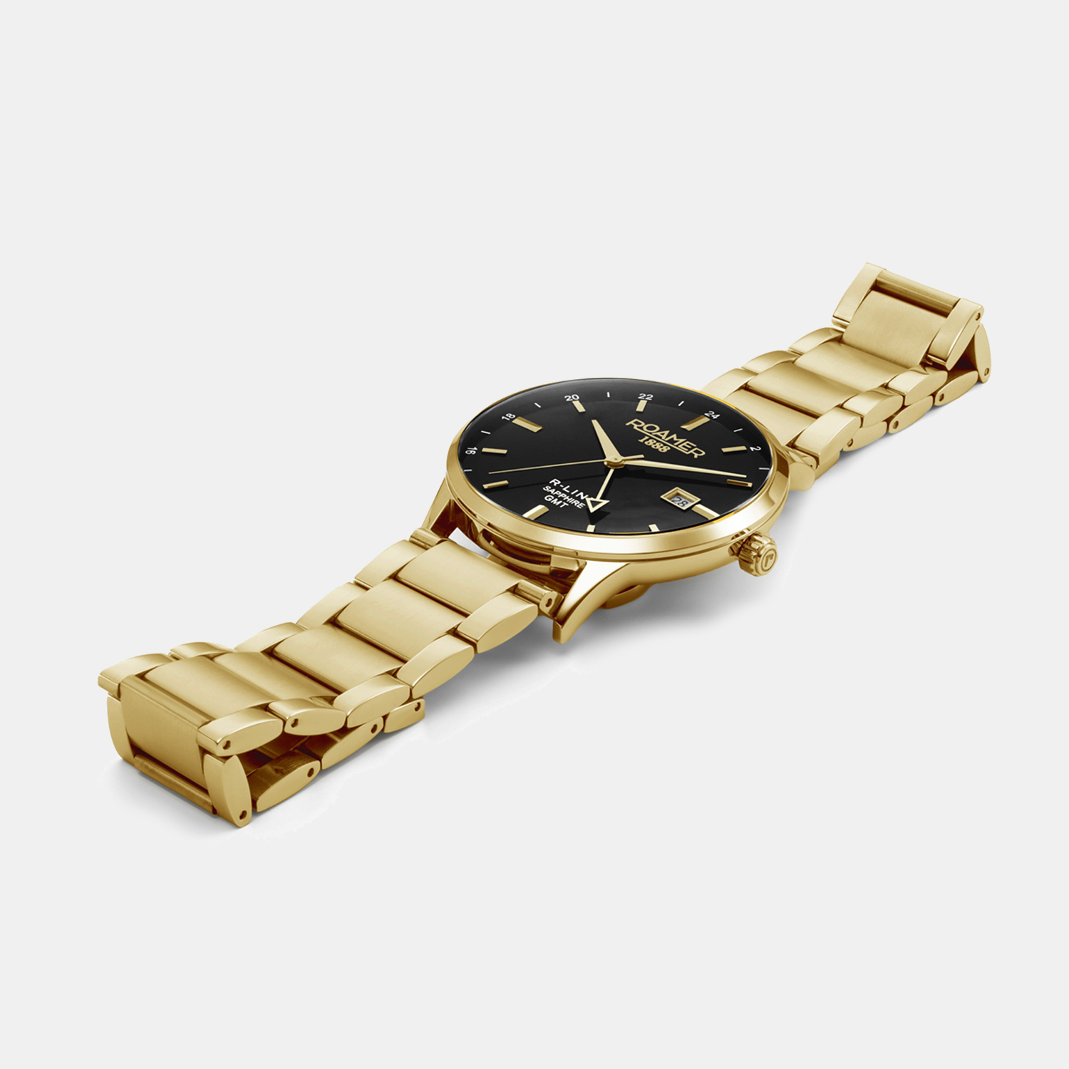 R-Line Gmt Men Quartz Black Sunray Dial Analog Stainless Steel Watch 990987 48 85 05