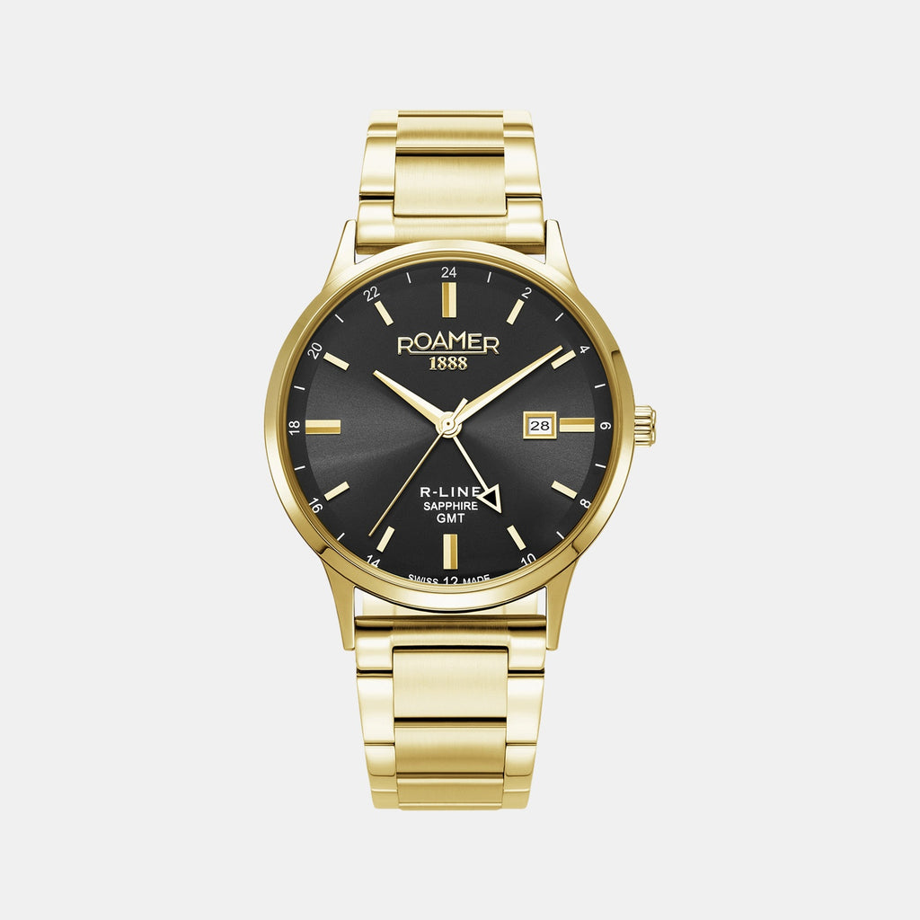 R-Line Gmt Men Quartz Black Sunray Dial Analog Stainless Steel Watch 990987 48 85 05