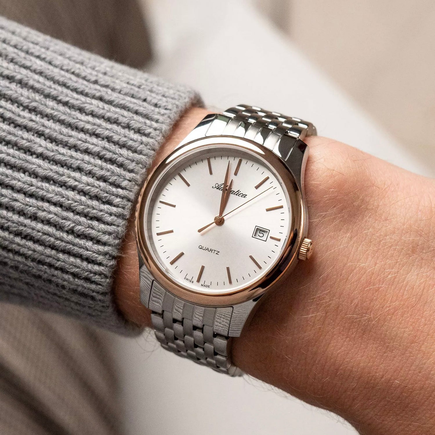 Men Quartz Silver Dial Analog Stainless Steel Watch A1024.R113Q