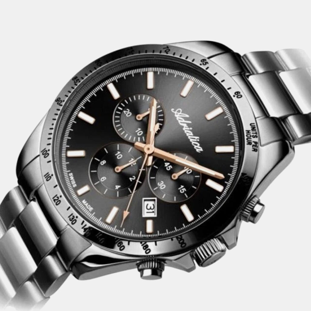 Men Quartz Black Dial Chronograph Stainless Steel Watch A1053.S1R6CH