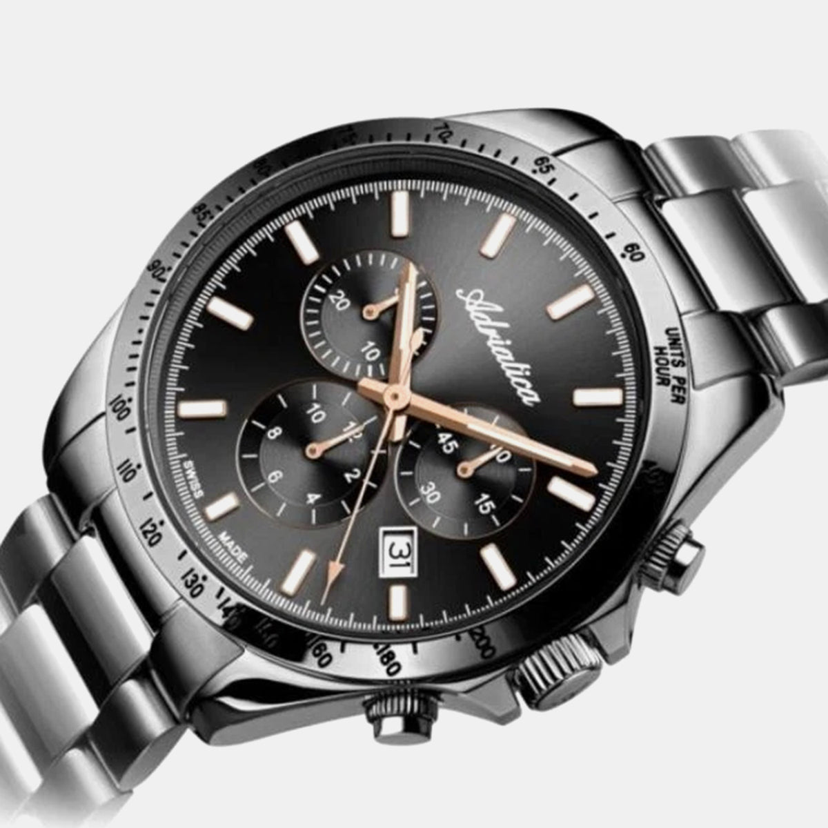 Passion Men Quartz Black Dial Chronograph Stainless Steel Watch A1053.S1R6CH