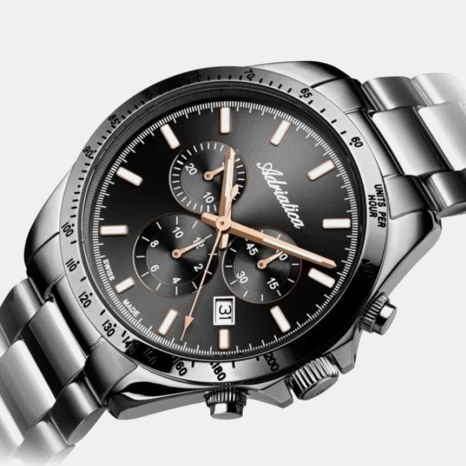 Men Quartz Black Dial Chronograph Stainless Steel Watch A1053.S1R6CH