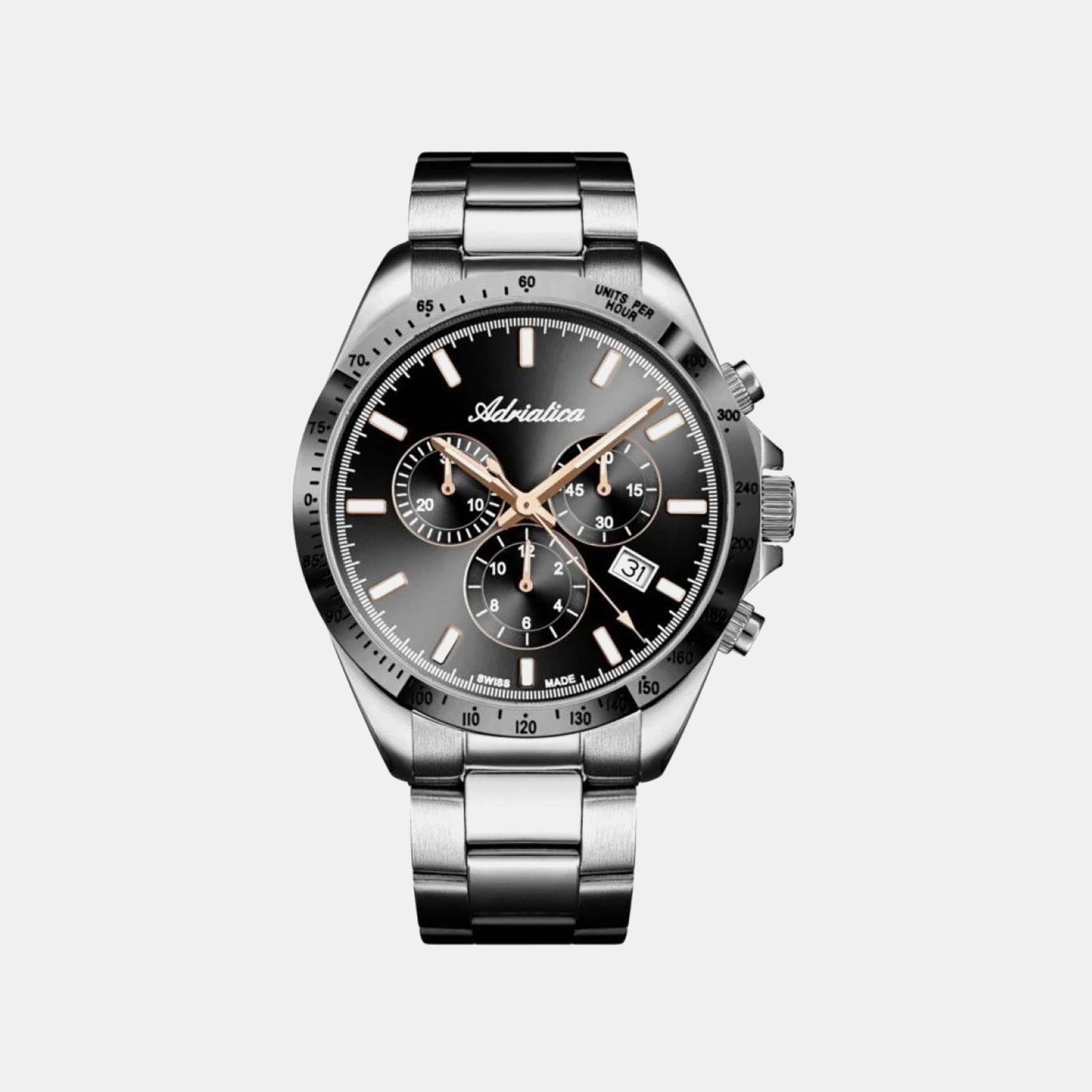 Men Quartz Black Dial Chronograph Stainless Steel Watch A1053.S1R6CH