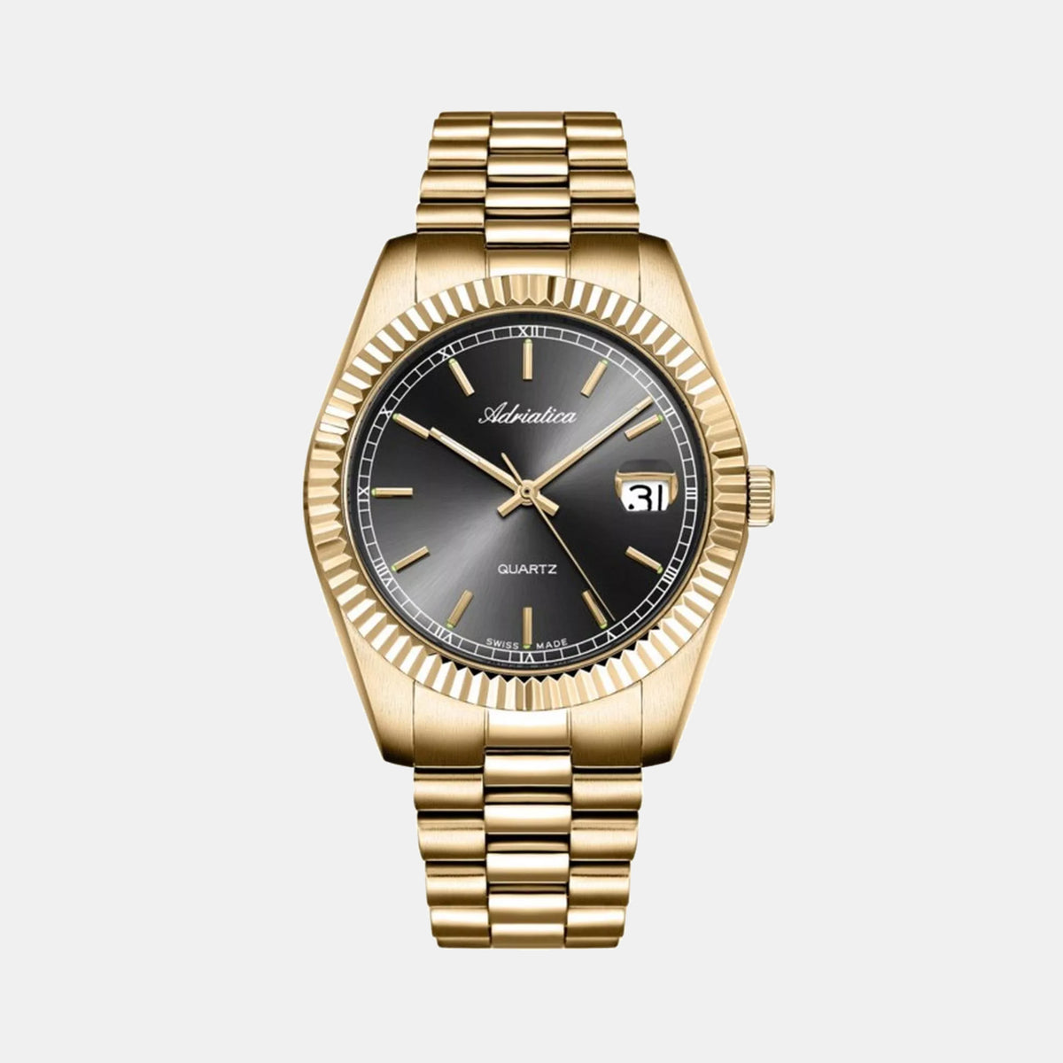 Pairs Men Quartz Black Dial Analog Stainless Steel Watch A1090.1116Q