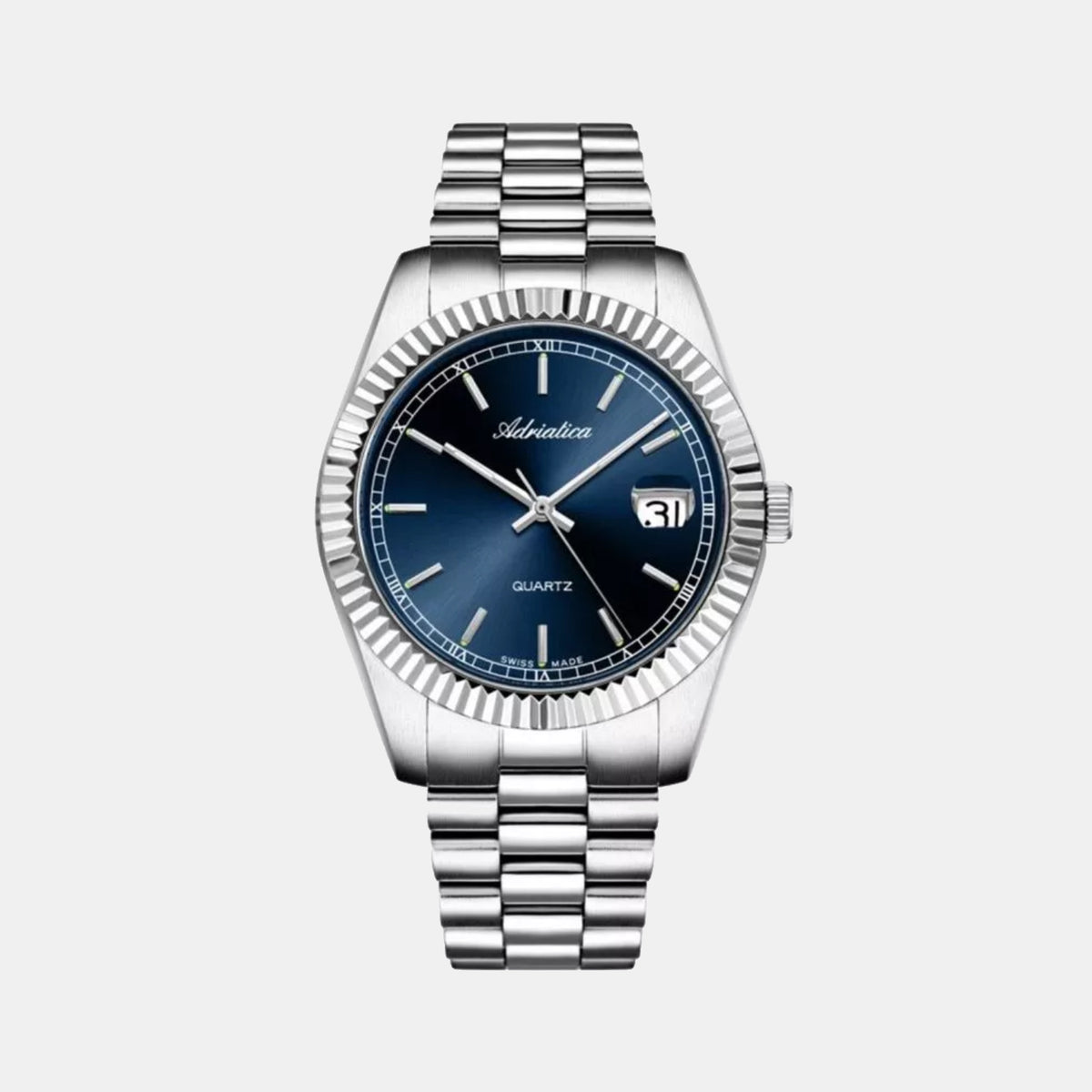 Pairs Men Quartz Blue Dial Analog Stainless Steel Watch A1090.5115Q