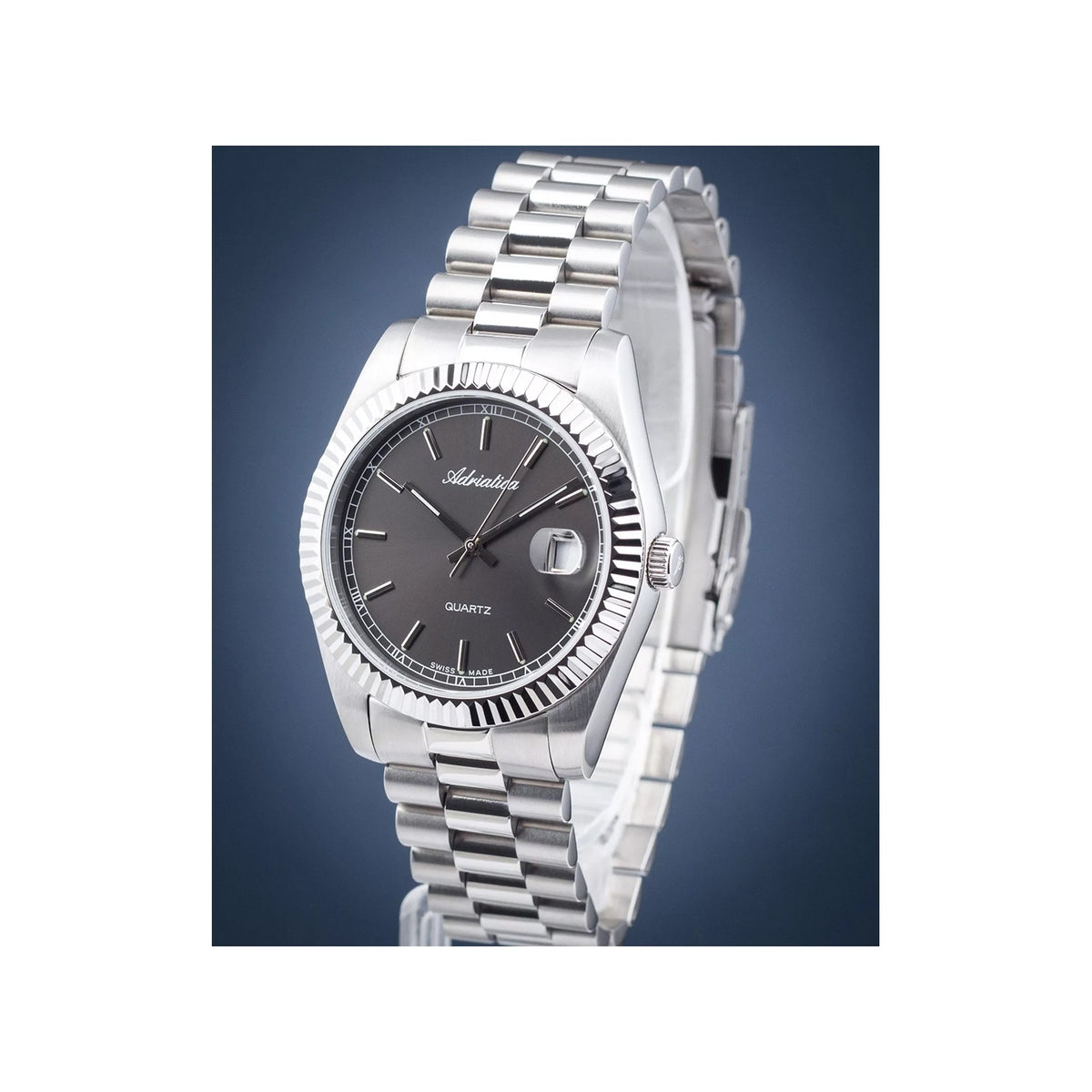 Pairs Men Quartz Grey Dial Analog Stainless Steel Watch A1090.5116Q