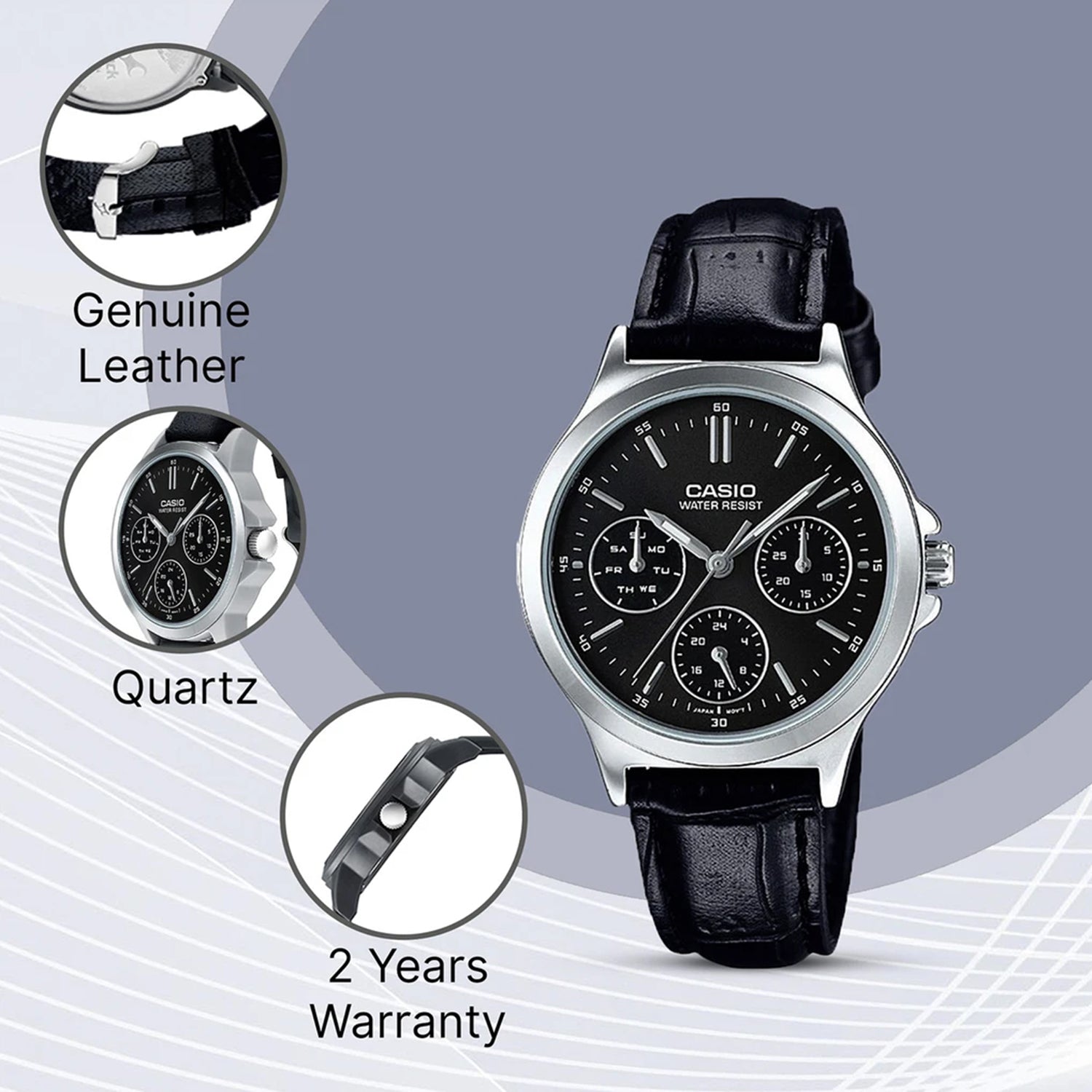 Enticer Women Quartz Black Dial Chronograph Leather Watch A1149