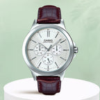 Enticer Men Quartz White Dial Multi-Function Leather Watch A1177