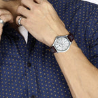 Enticer Men Quartz White Dial Multi-Function Leather Watch A1177