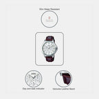 Enticer Men Quartz White Dial Multi-Function Leather Watch A1177