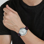 Enticer Men Quartz White Dial Multi-Function Leather Watch A1177