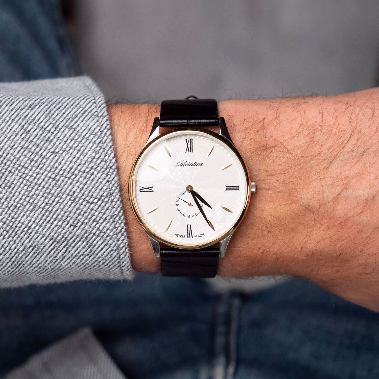 Pairs Men Quartz Silver Dial Analog Leather Watch A1230.2263QXL