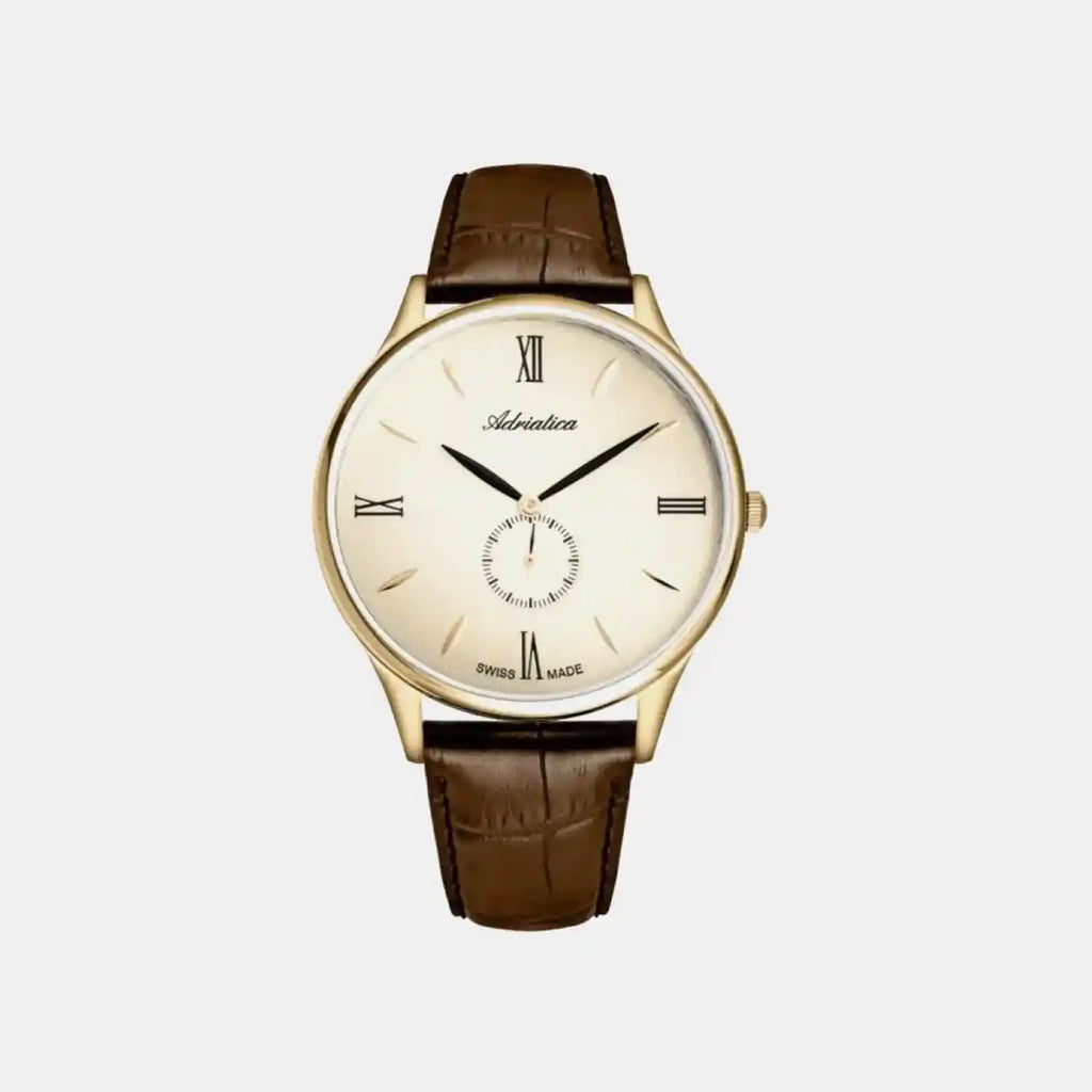 Pairs Men Quartz Champagne Dial Analog Leather Watch A1230.1261QXL