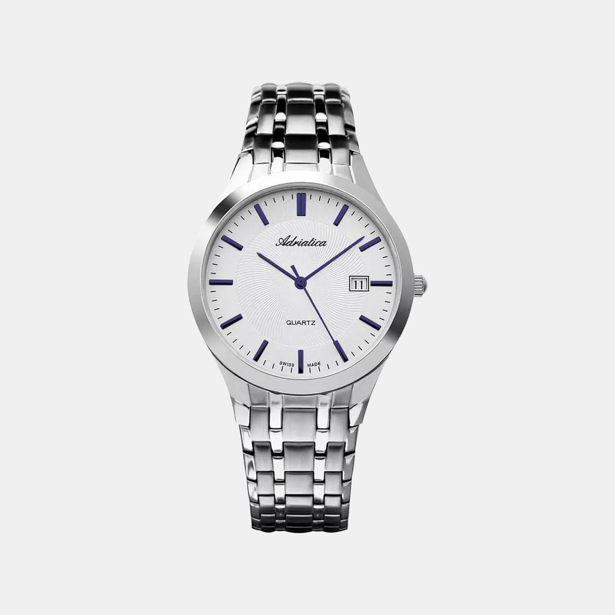 Pairs Men Quartz Silver Dial Analog Stainless Steel Watch A1236.51B3Q