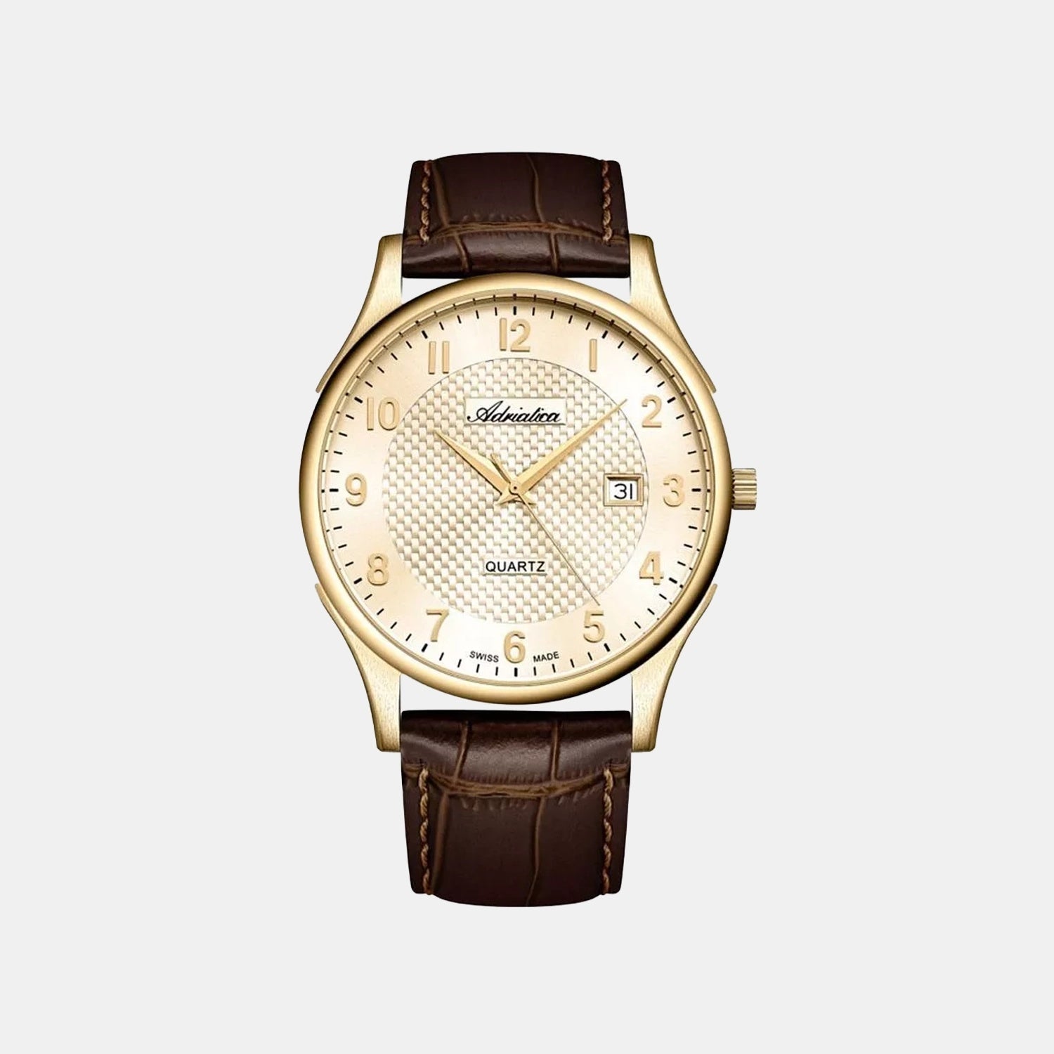 Pairs Men Quartz Champagne Dial Analog Leather Watch A1246.1221Q