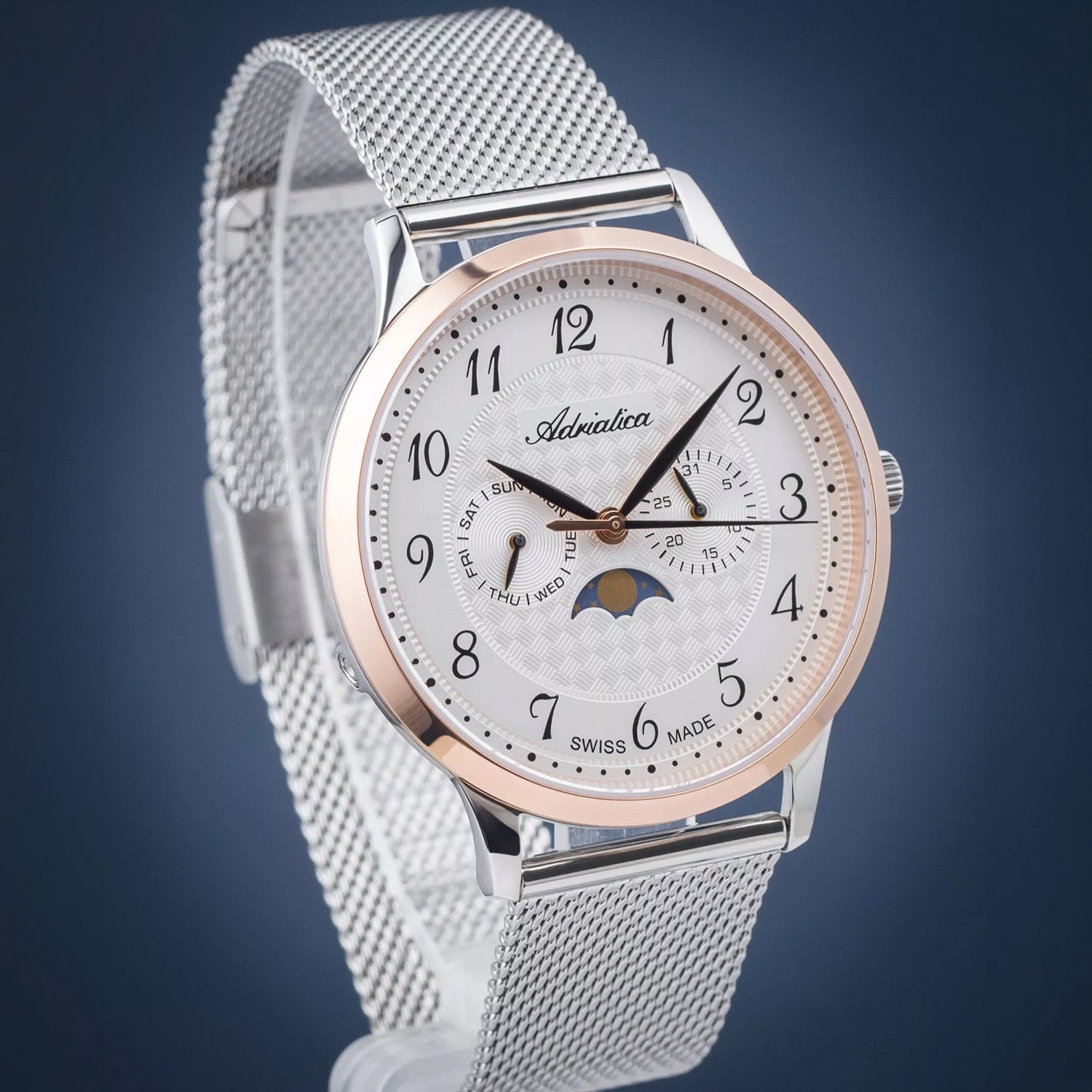 Moonphase For Him Men Quartz Silver Dial Analog Mesh Watch A1274.R123QF