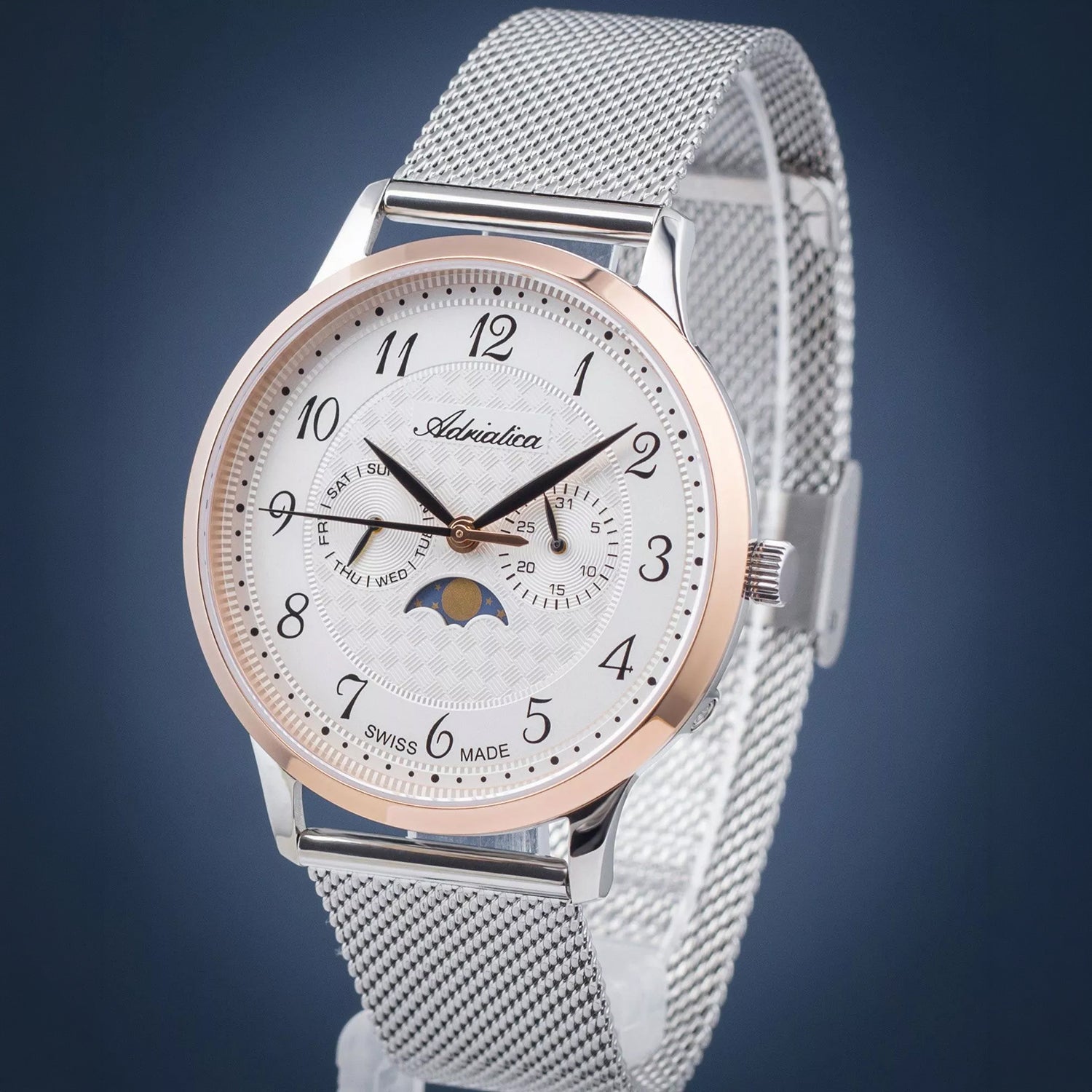 Moonphase For Him Men Quartz Silver Dial Analog Mesh Watch A1274.R123QF