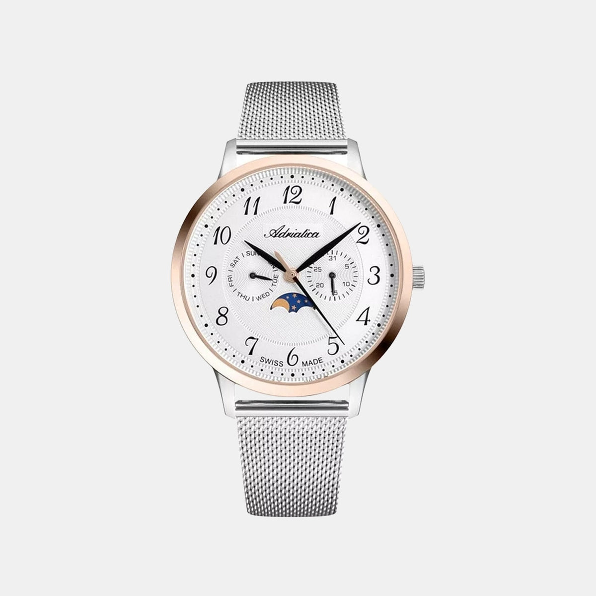 Moonphase Men Quartz Silver Dial Analog Mesh Watch A1274.R123QF