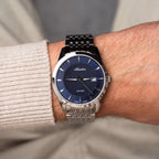 Pairs Men Quartz Blue Dial Analog Stainless Steel Watch A1288.5115Q