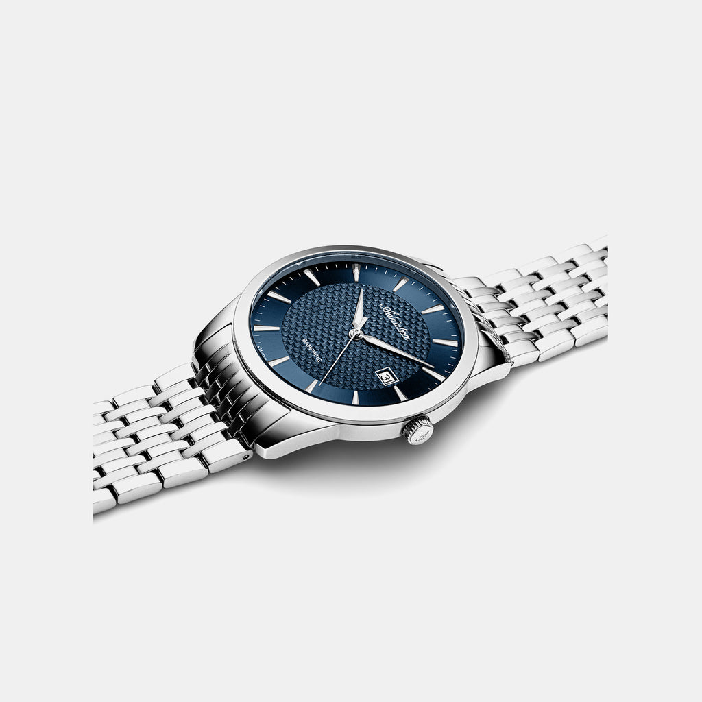 Pairs Men Quartz Blue Dial Analog Stainless Steel Watch A1288.5115Q