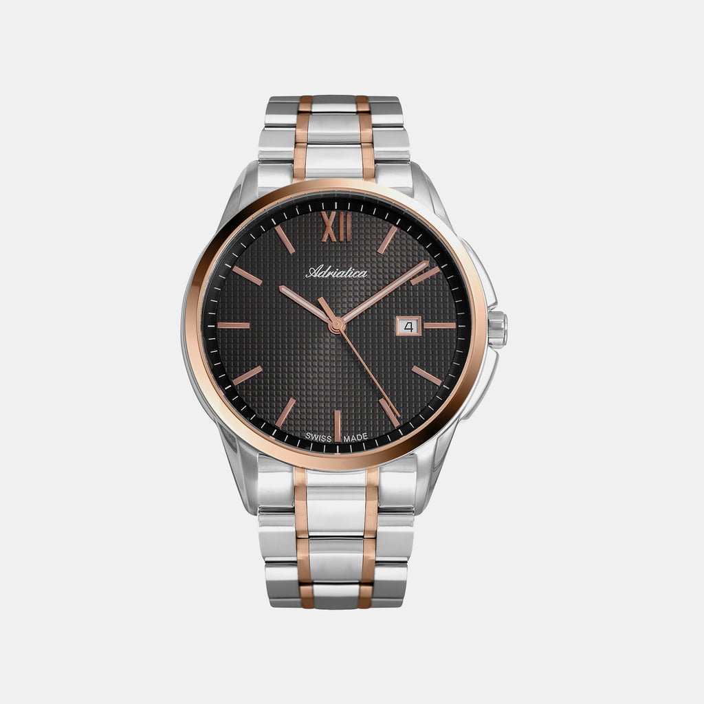 Pairs Men Quartz Grey Dial Analog Stainless Steel Watch A1290.R166Q