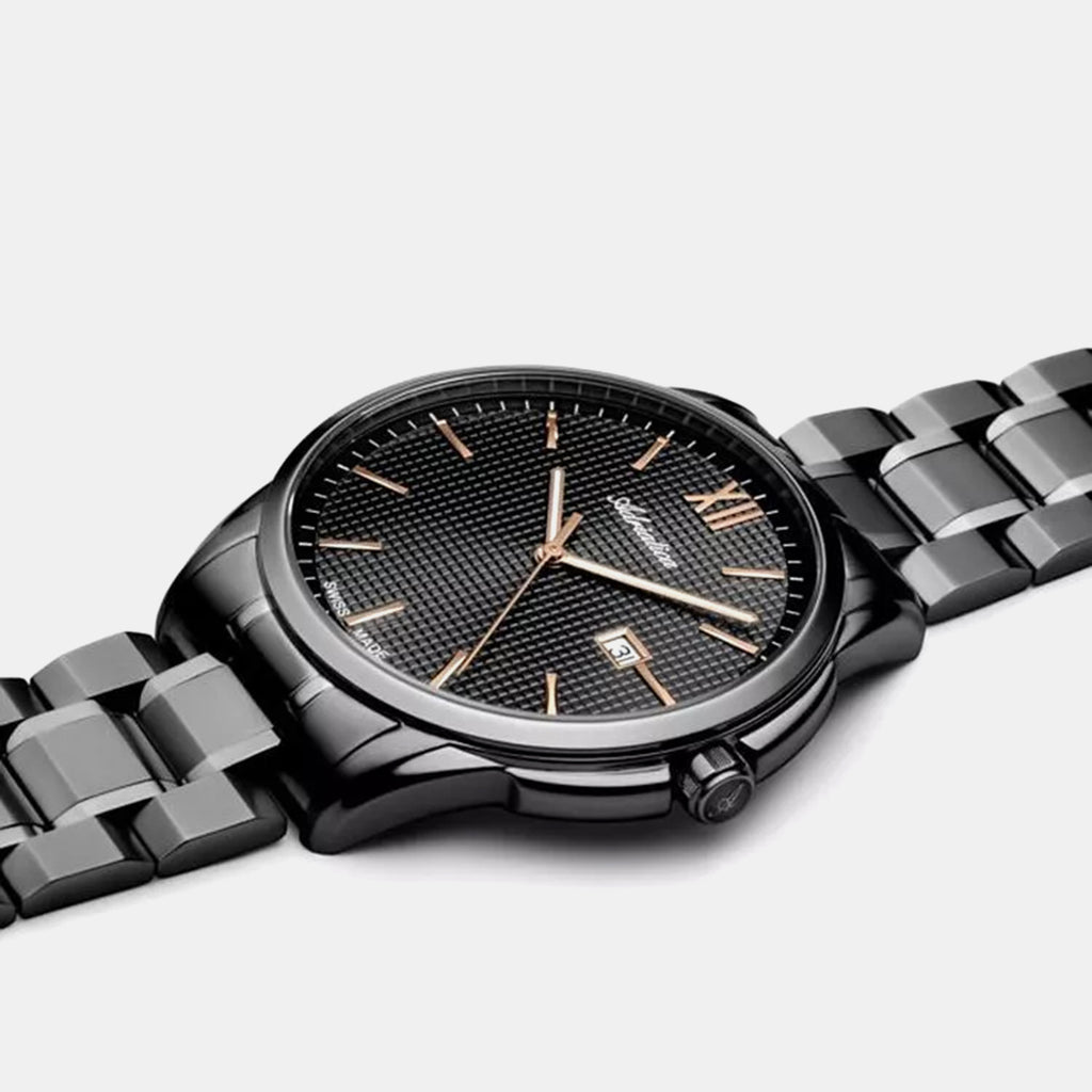 Pairs Men Quartz Black Dial Analog Stainless Steel Watch A1290.S1R6Q