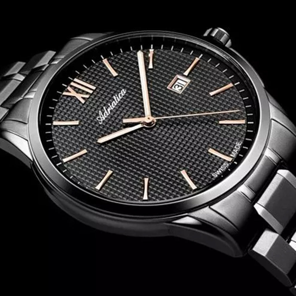 Pairs Men Quartz Black Dial Analog Stainless Steel Watch A1290.S1R6Q
