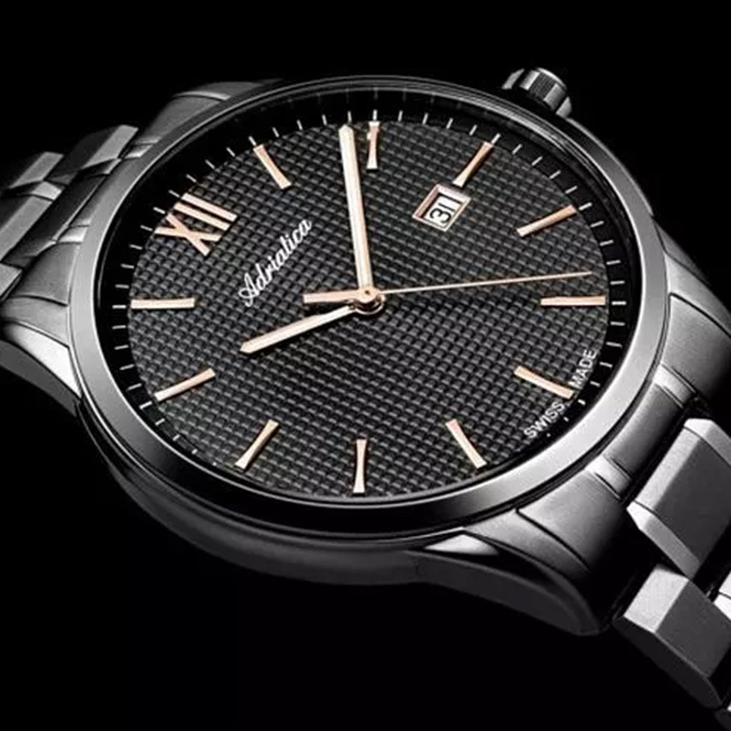 Pairs Men Quartz Black Dial Analog Stainless Steel Watch A1290.S1R6Q