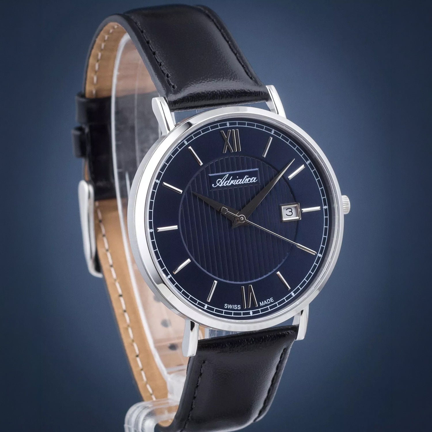 Pairs Men Quartz Blue Dial Analog Leather Watch A1294.5265Q