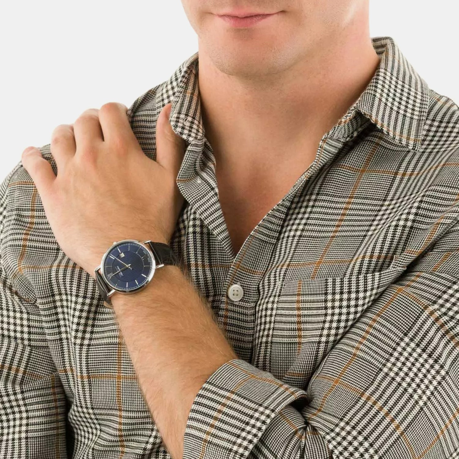 Pairs Men Quartz Blue Dial Analog Leather Watch A1294.5265Q