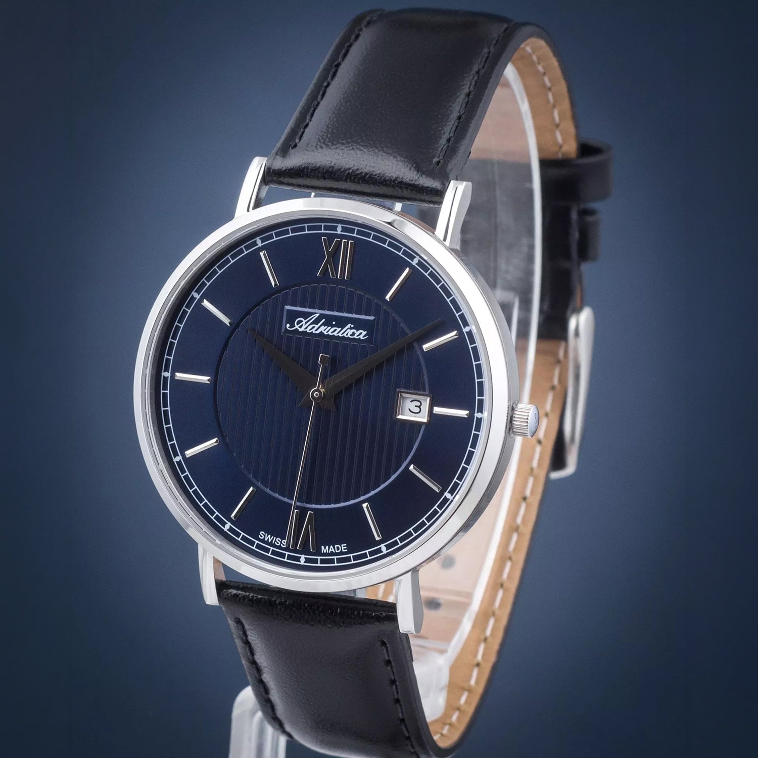 Pairs Men Quartz Blue Dial Analog Leather Watch A1294.5265Q