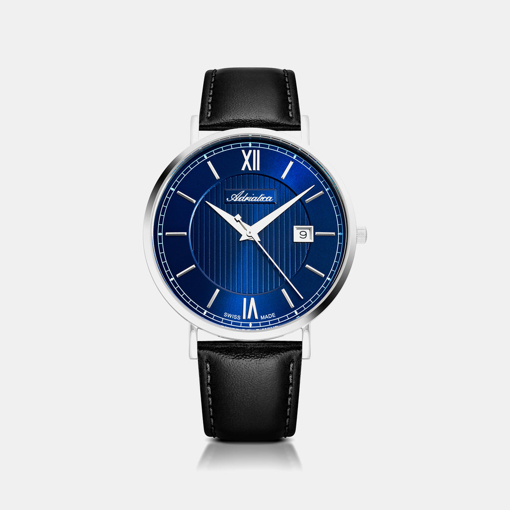 Pairs Men Quartz Blue Dial Analog Leather Watch A1294.5265Q