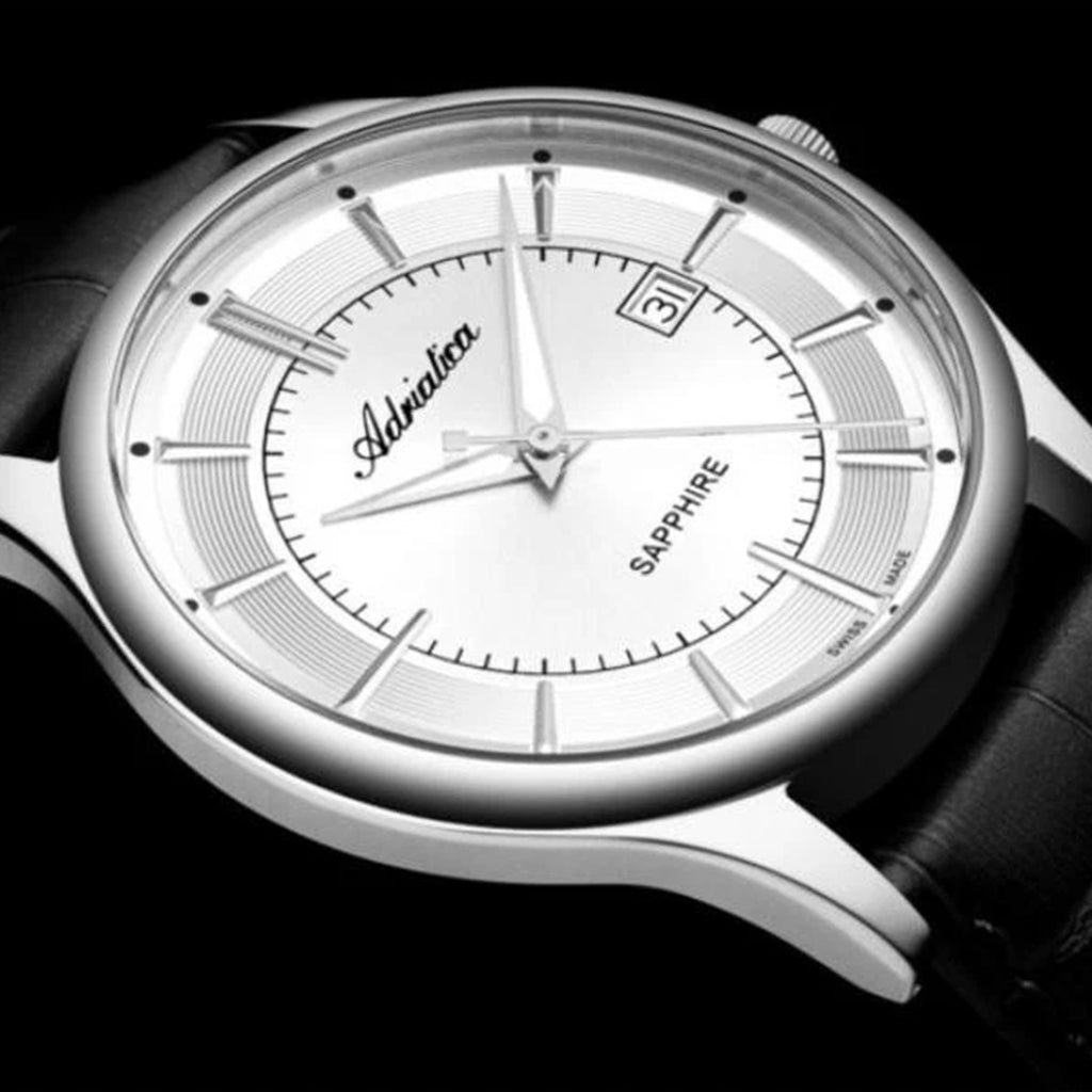 Pairs Men Quartz Silver Dial Analog Leather Watch A1296.5213Q