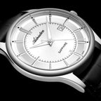 Pairs Men Quartz Silver Dial Analog Leather Watch A1296.5213Q