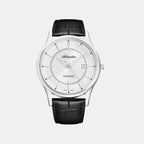 Pairs Men Quartz Silver Dial Analog Leather Watch A1296.5213Q