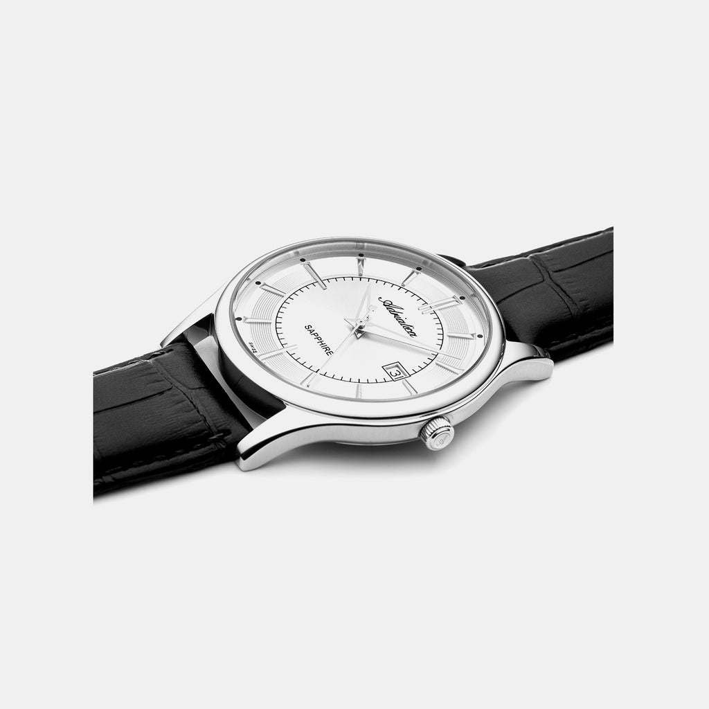 Pairs Men Quartz Silver Dial Analog Leather Watch A1296.5213Q