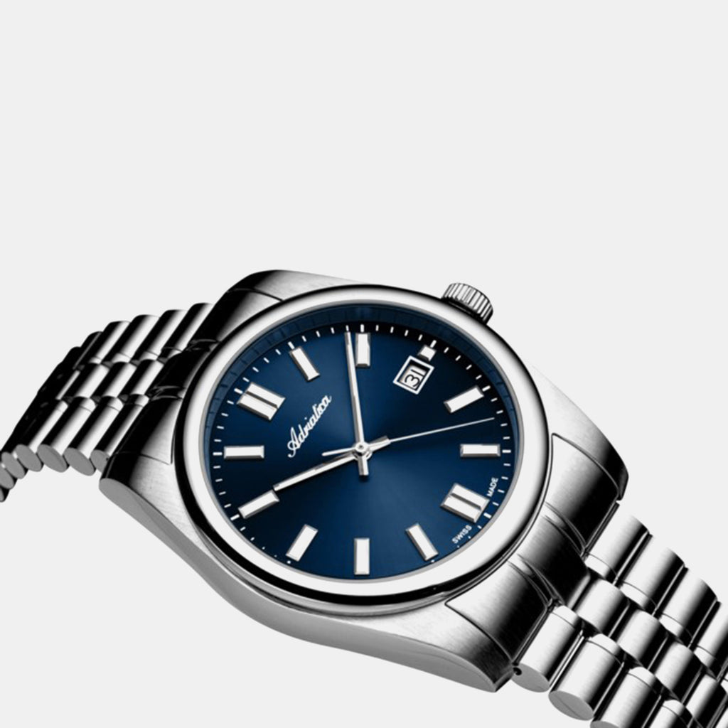 Pairs Men Quartz Blue Dial Analog Stainless Steel Watch A1298.5115Q